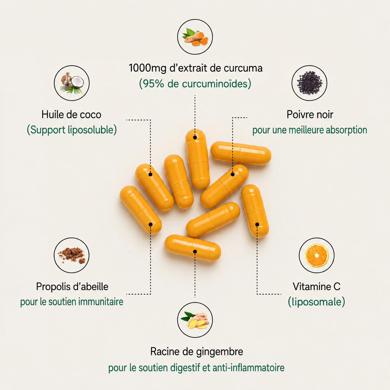 Capsules de curcumine de curcuma (1 000 mg)